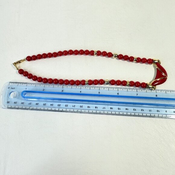 Vintage Napier Necklace Red Enamel Gold Tone Classic Chic 80s Signed - Picture 8 of 8